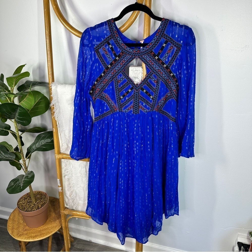 NWT Free People Cobalt Blue All You Need Chiffon Dress sz M